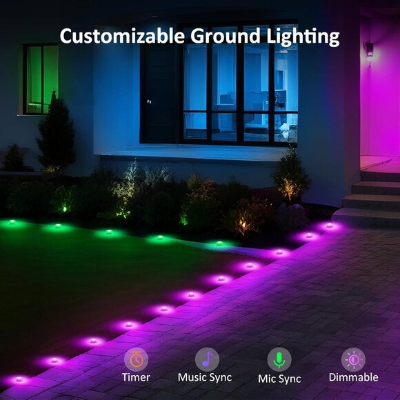 100FT Smart‎ Outdoor Ground Lights – RGB Color-Changing, App & Remote Control - Picture 2 of 6